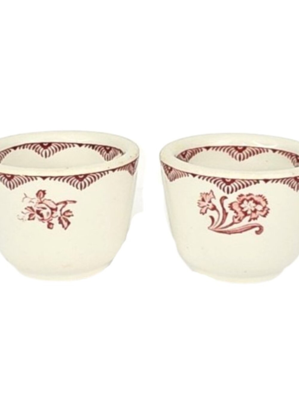 2 Vintage Town Sterling China Red Floral Vitrified Custard Cups Berry Sauce Bowl